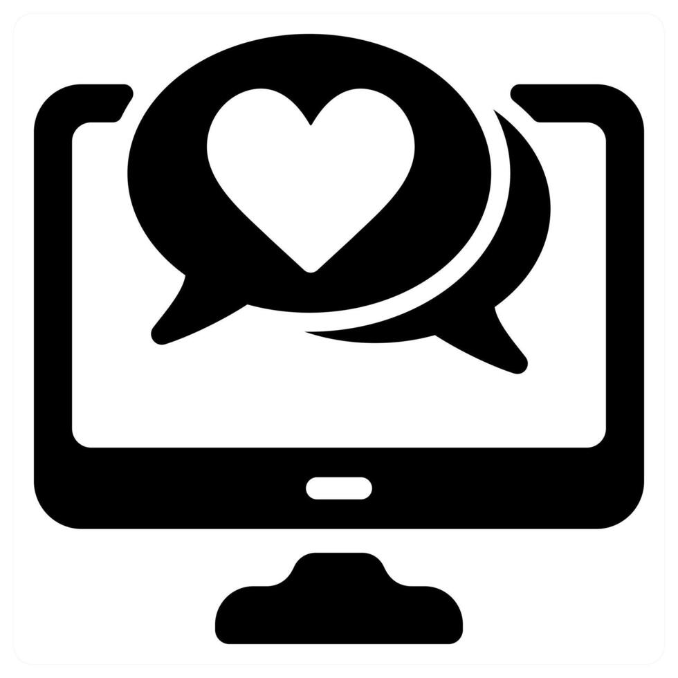 Happy Valentines Online Dating icon in black vector