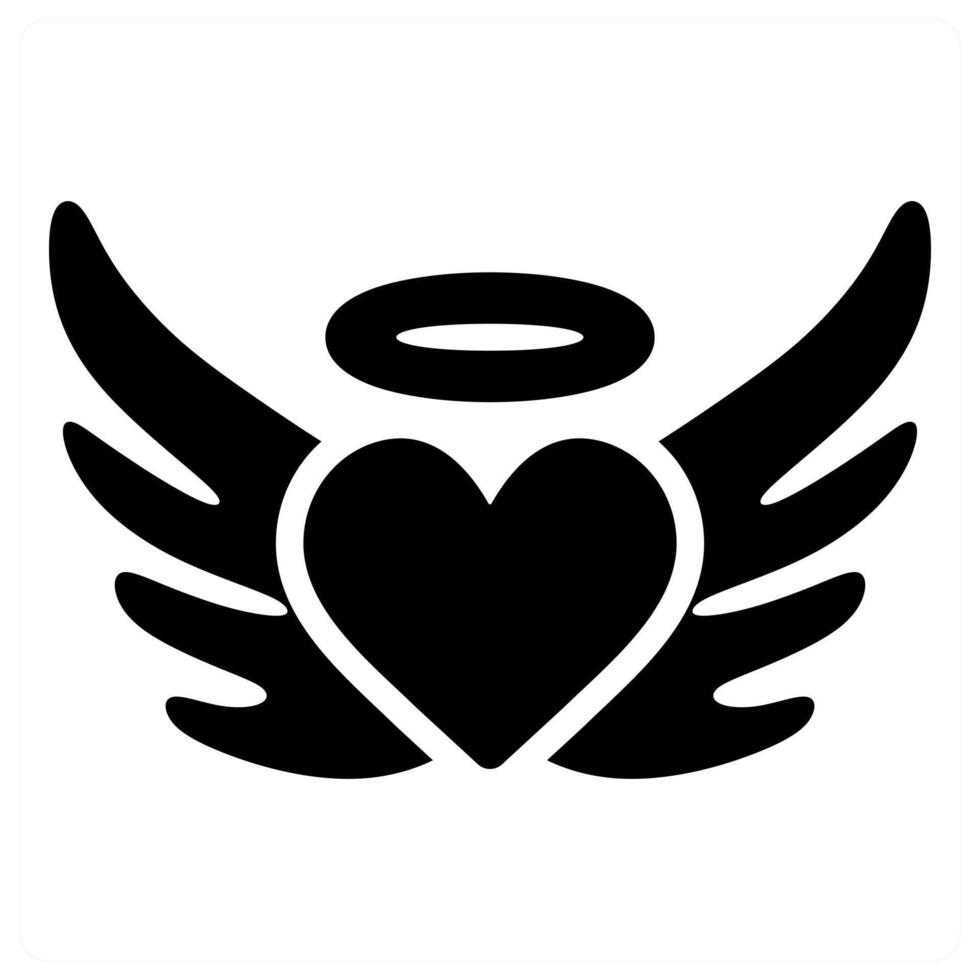Happy Valentines Flying Heart icon in black color vector