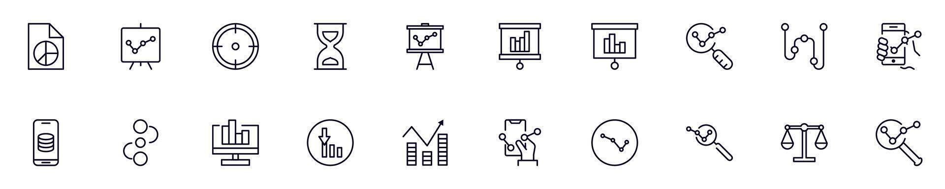 Simple outline signs of business and analytics. Line icons suitable for web sites, apps, infographics vector