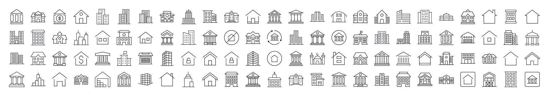 Set of Line Icons of Different Constructions. Editable Stroke. Minimalistic Linear Pictogram for Design of Cards, Apps, Banners, Posts vector