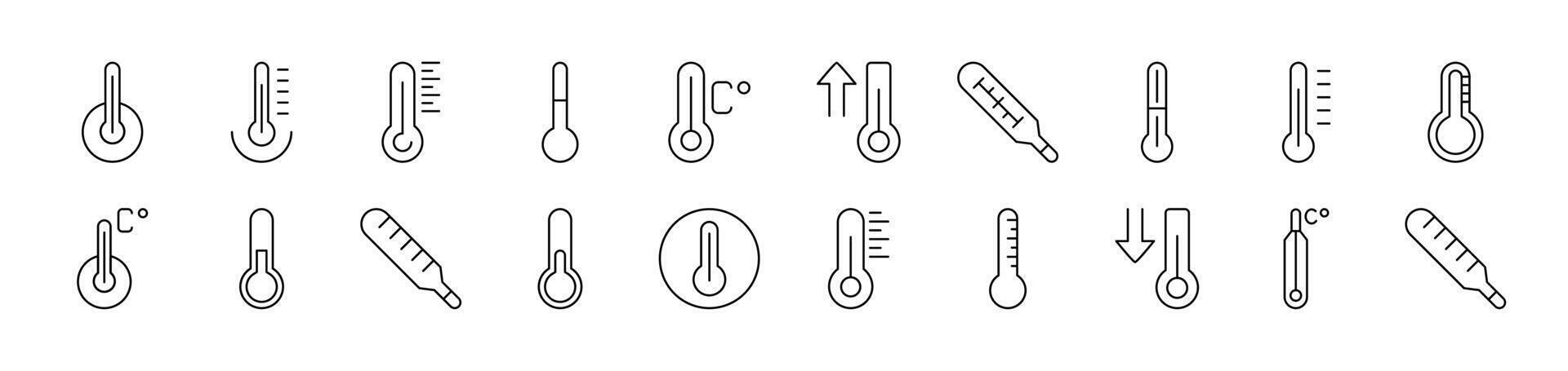 Thermometer Collection of Thin Icons. Editable Stroke. Suitable for Web Sites, Books, Cards, Apps vector
