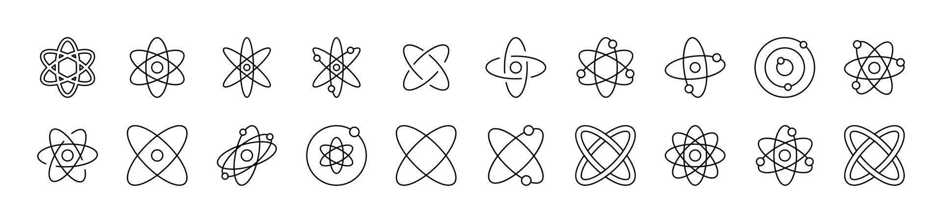 Isolated Atom, Orbit Thin Icons Collection. Editable Stroke. Suitable for Web Sites, Books, Cards, Apps vector