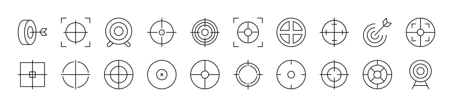 Target and Aim Related Outline Icon Collection. Editable Stroke. Perfect for Infographics, Articles, Books, Flyers, Banners vector
