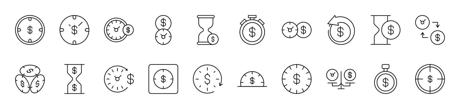 Dollar and Money Outline Image Collection. Editable Stroke. Perfect for Infographics, Articles, Books, Flyers, Banners vector