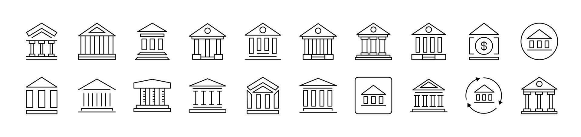 Bank Building Related Line Icon Collection. Editable Stroke. Perfect for Infographics, Articles, Books, Flyers, Banners vector