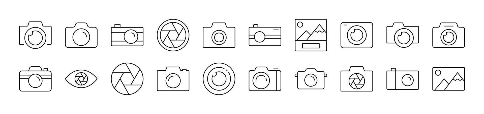 Photo Camera and Image Outline Sign Collection. Editable Stroke. Perfect for Infographics, Articles, Books, Flyers, Banners vector