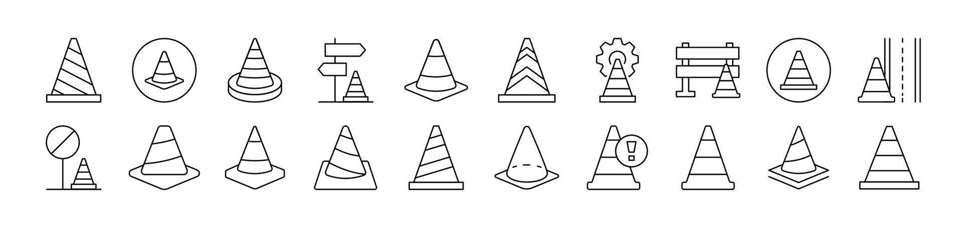 Traffic Cone for Road Outline Icon Collection. Editable Stroke. Perfect for Infographics, Articles, Books, Flyers, Banners vector