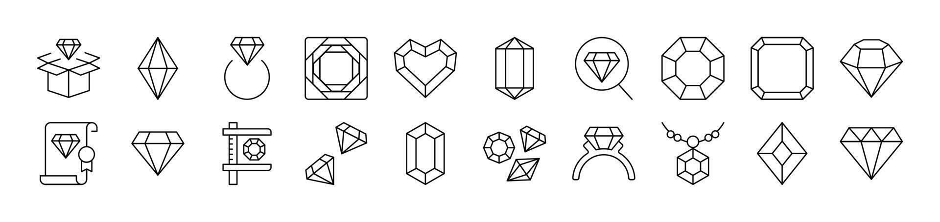 Gem Collection of Icons of Crystals Drawn with Thin Line for apps, web sites, banners, infographics and other types of design vector