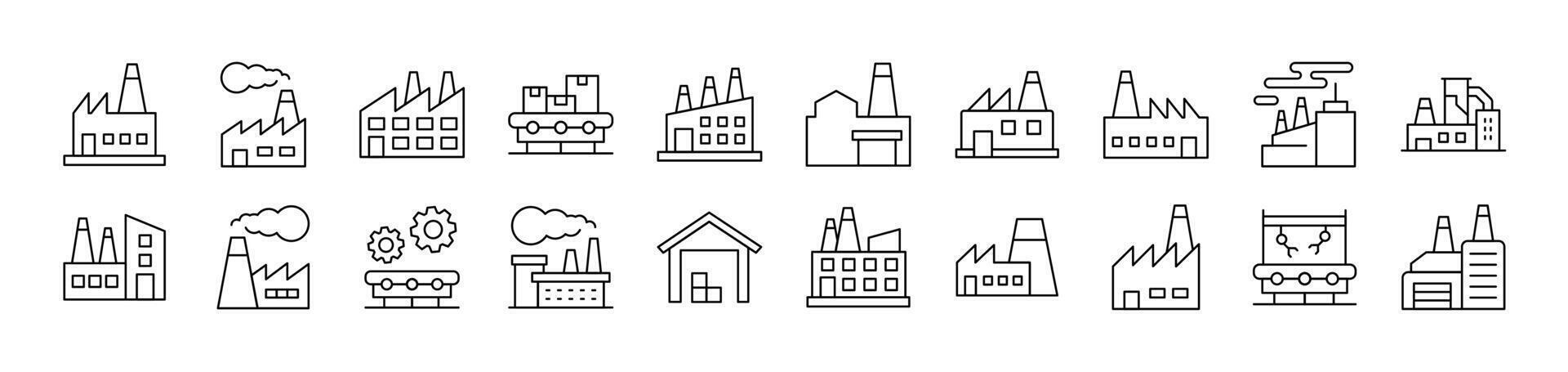 Collection of Line Icons of Factory, Manufacture Drawn with Thin Line for apps, web sites, banners, infographics and other types of design vector