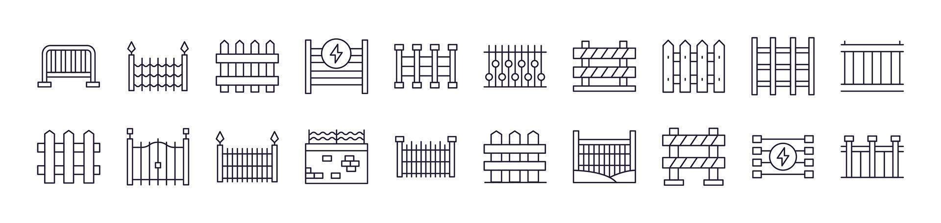 Collection of Fence Icons Drawn with Thin Line for apps, web sites, banners, infographics and other types of design vector