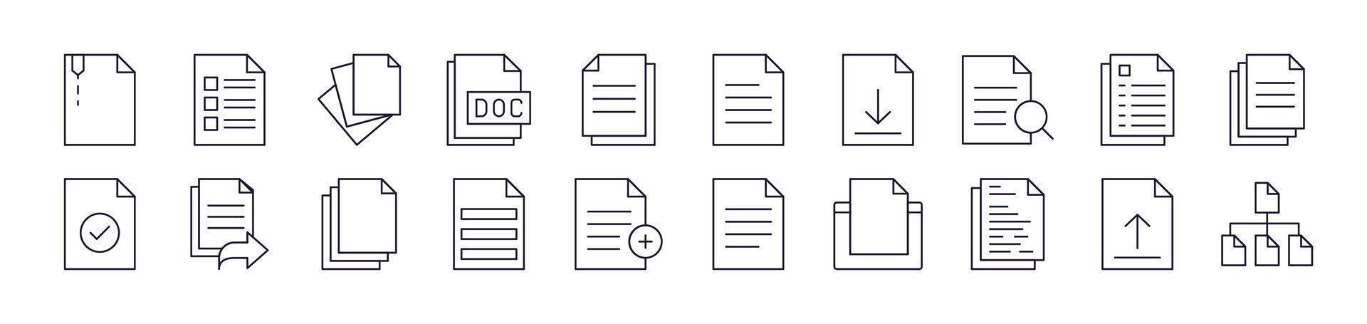 Collection of Line Icons of Documents, Clipboards, Office Drawn with Thin Line for apps, web sites, banners, infographics and other types of design vector
