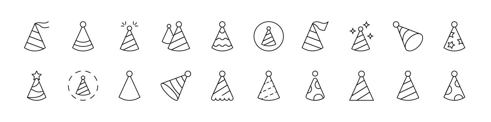 Party Hat Related Line Icons for Web Sites, Books, Cards, Apps. Editable Stroke. Suitable for Web Sites, Books, Cards, Apps vector