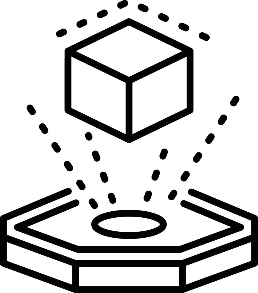 Hologram of a 3d cube model, line style icon vector