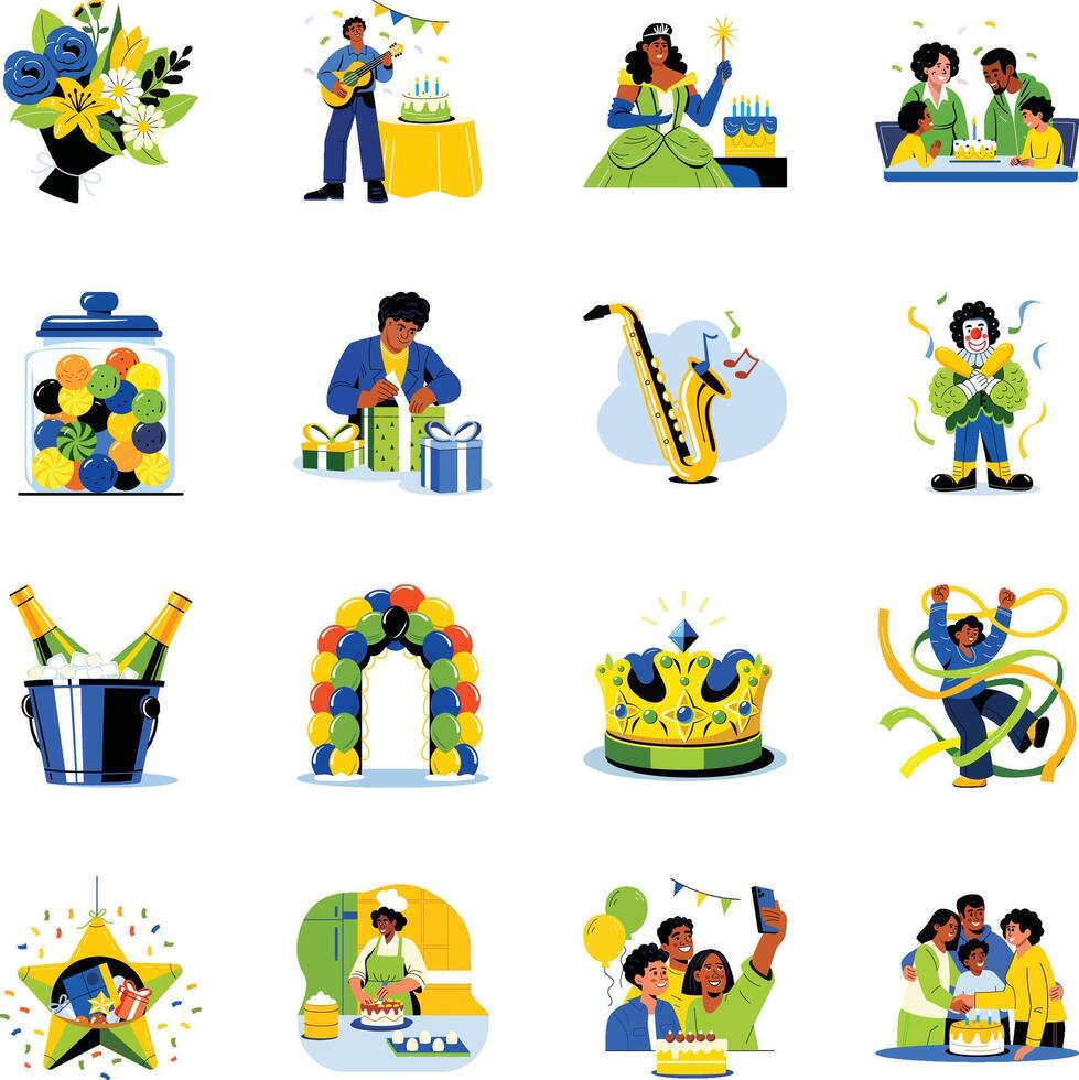 Set of Birthday Characters Flat Illustrations vector