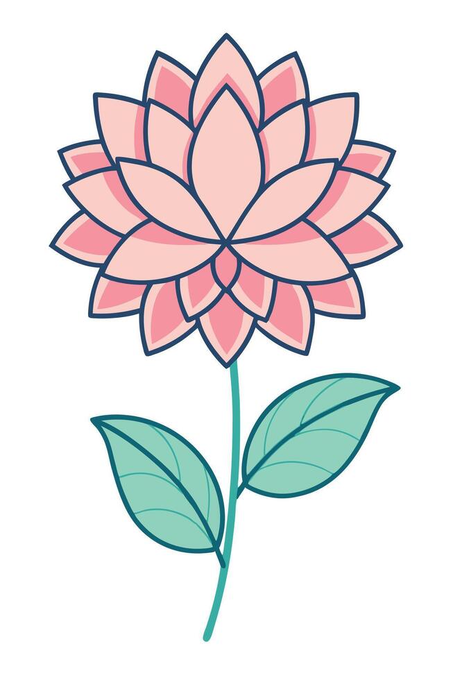 Pink Flower Illustration Elegant Botanical Design with Teal Leaves vector