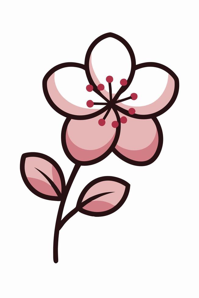 Pink Blossom Flower Illustration, Simple Floral Design, Cute Spring Bloom vector