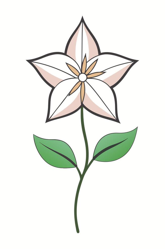 Elegant Simple White Flower Blossom Stem Green Leaves Design vector