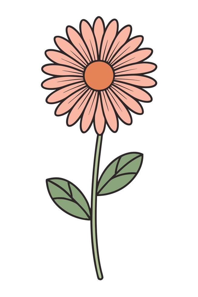 Pretty Pink Flower Illustration, Simple Floral Design, Botanical Art vector