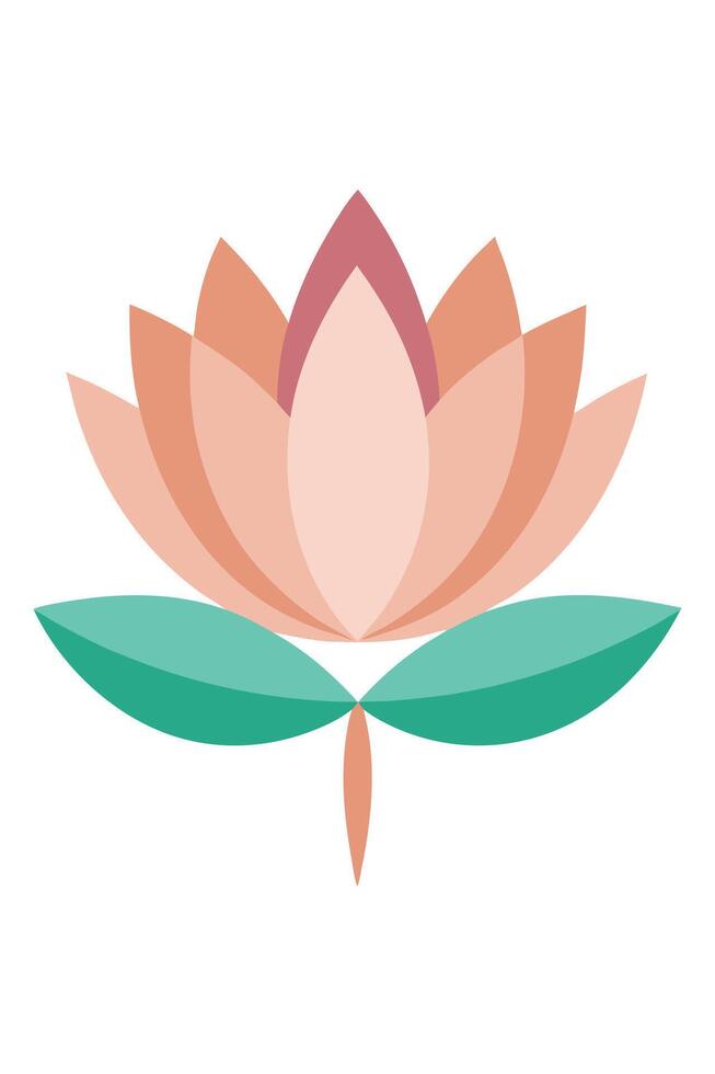 Stylized Floral Design Peach Lotus Blossom with Teal Leaves vector