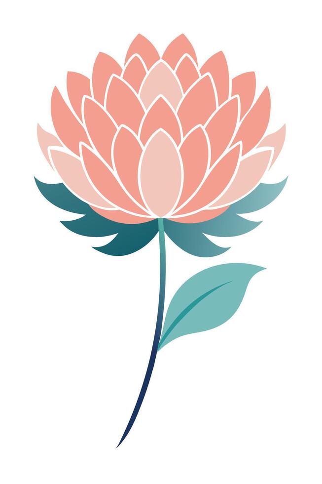 Elegant Pink Flower Blossom, Teal Leaf, Artistic Floral Design vector
