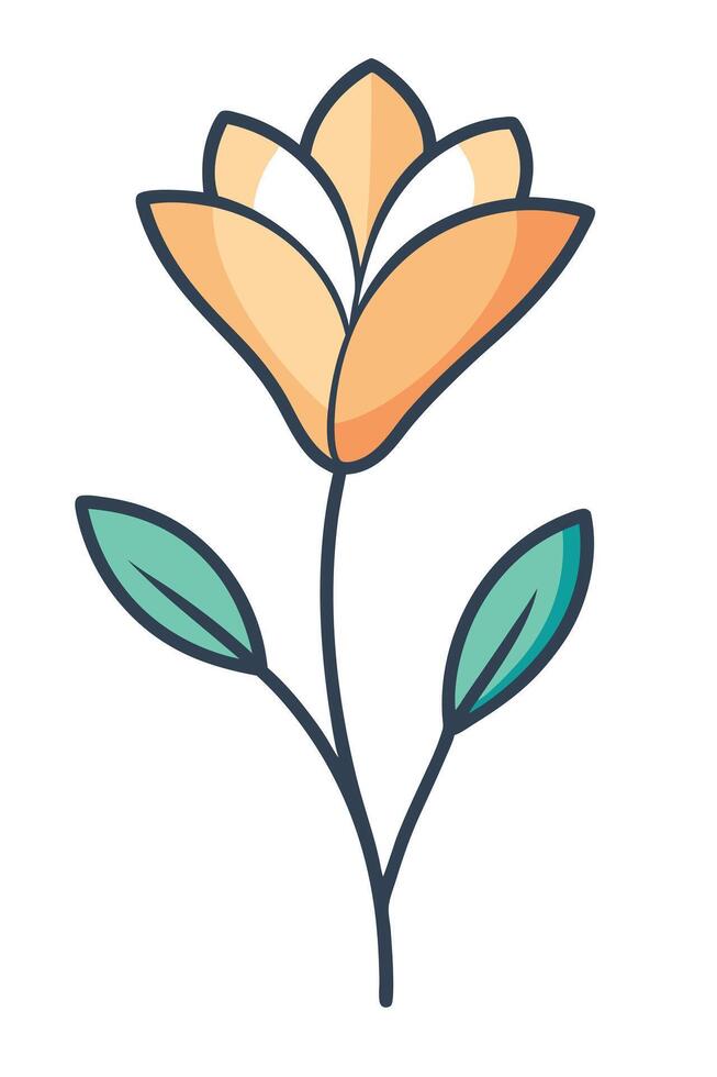 Stylized Orange Flower with Teal Leaves, Simple Botanical Design vector