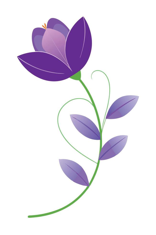 Elegant Purple Flower Illustration Stem, Leaves, Bloom, Design vector