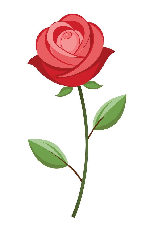 Single Red Rose Flower Illustration, Stem, Leaves, Botanical, Bloom, Nature vector