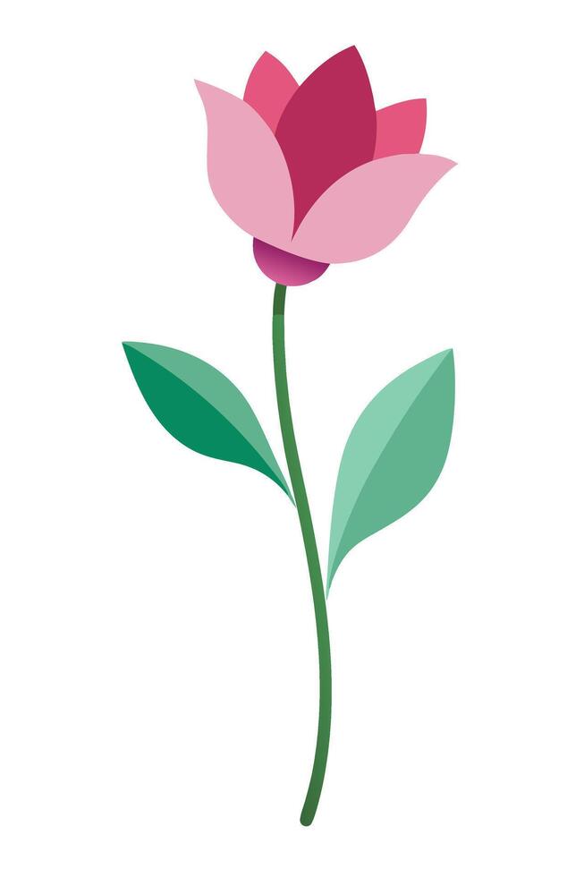Elegant Pink Flower, Simple Stem, Green Leaves, Botanical Illustration vector