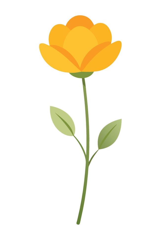 Simple Yellow Flower Illustration Stem, Leaves, Blossom, Graphic vector