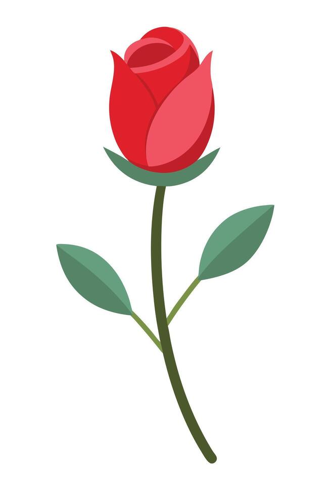 Single Red Rose Bud, Stem, Leaves, Floral, Botanical, Nature, Beauty, Elegant, Simple Design vector