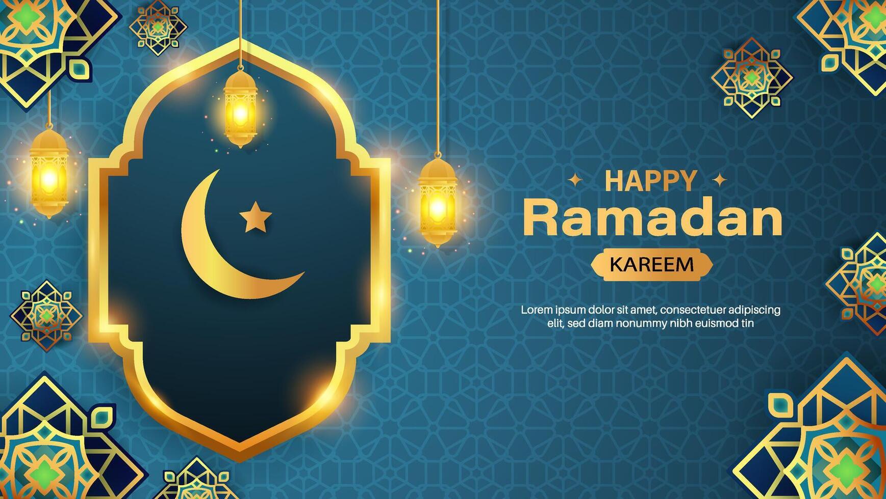 Ramadan Karim featuring the moon, stars, and lanterns. Ideal for greeting cards, flyers, and banners, with an Islamic 2025 design vector