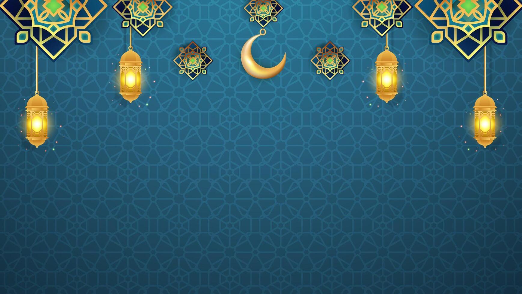 Blank islamic background with crescent moon, lantern and ornament vector
