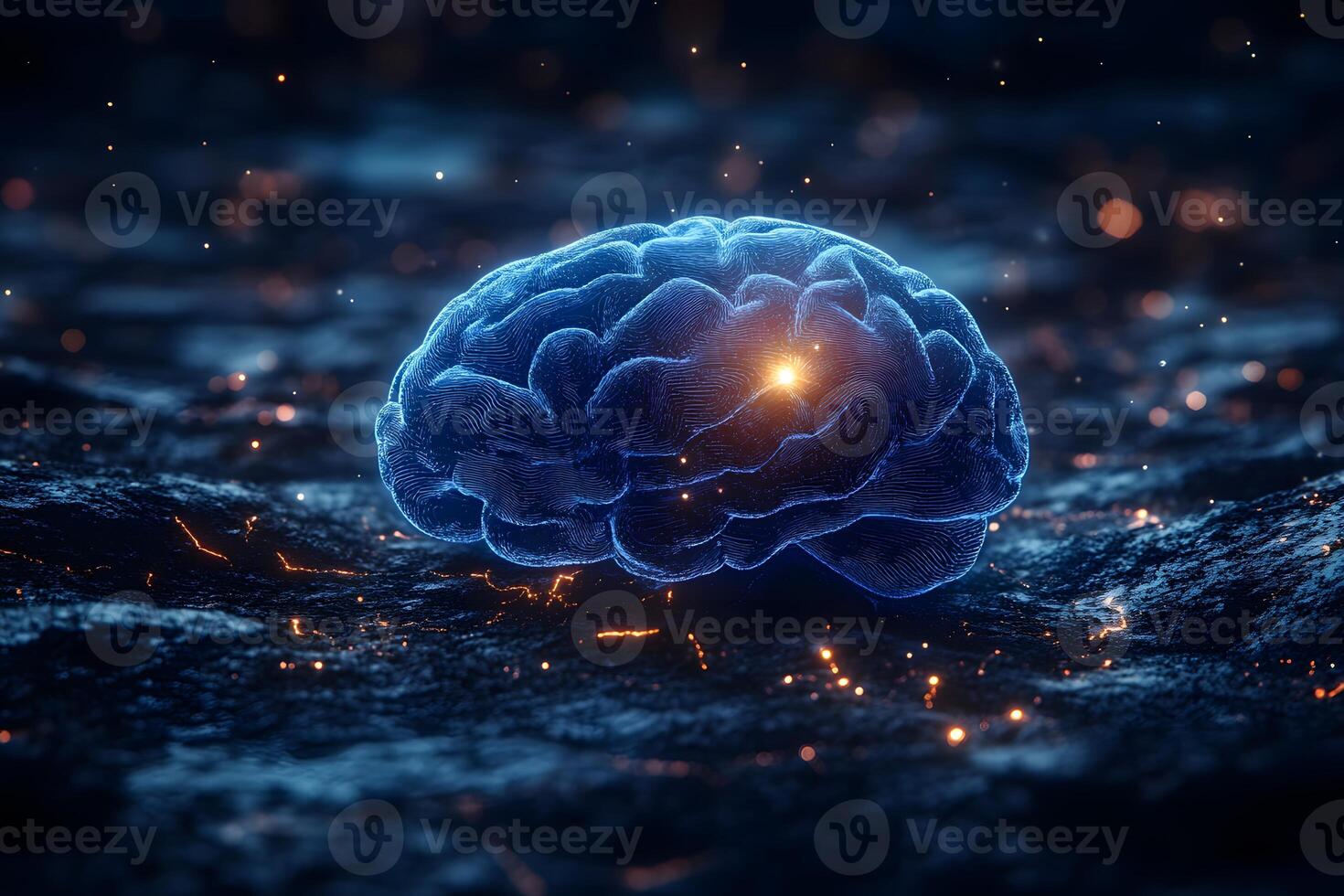 Futuristic Digital Brain on Abstract Glowing Surface for AI Innovation photo