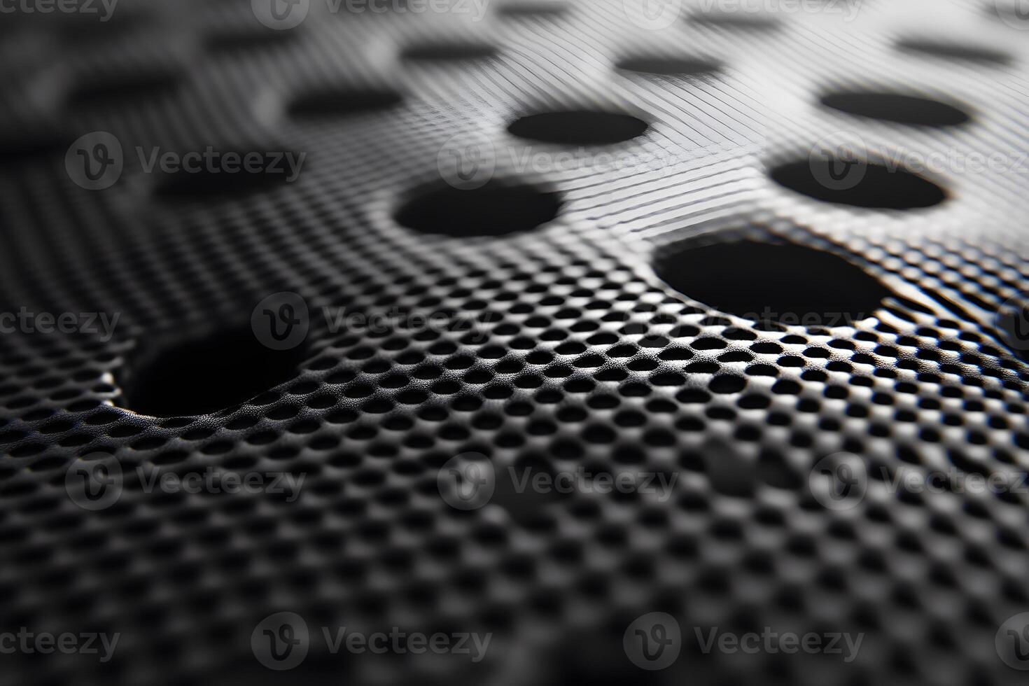 Abstract Black Perforated Metallic Surface with Hexagonal Patterns for Modern Design photo