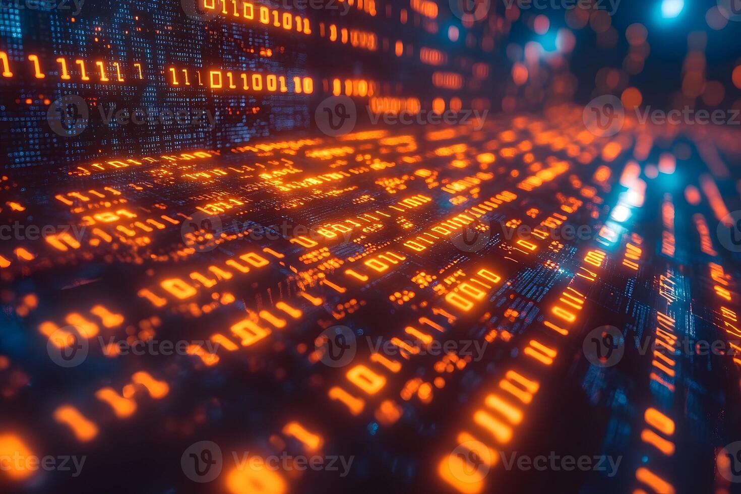 Futuristic Digital Matrix with Glowing Binary Code for Technology Concepts photo