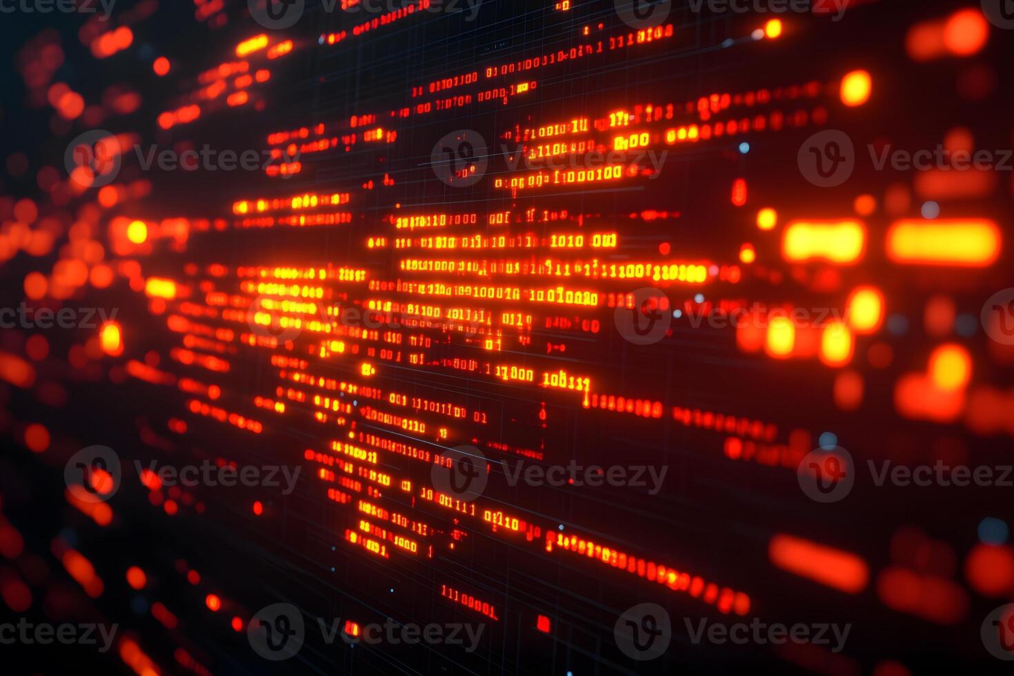 Abstract Digital Code Background with Glowing Orange and Red Numbers in Virtual Space photo