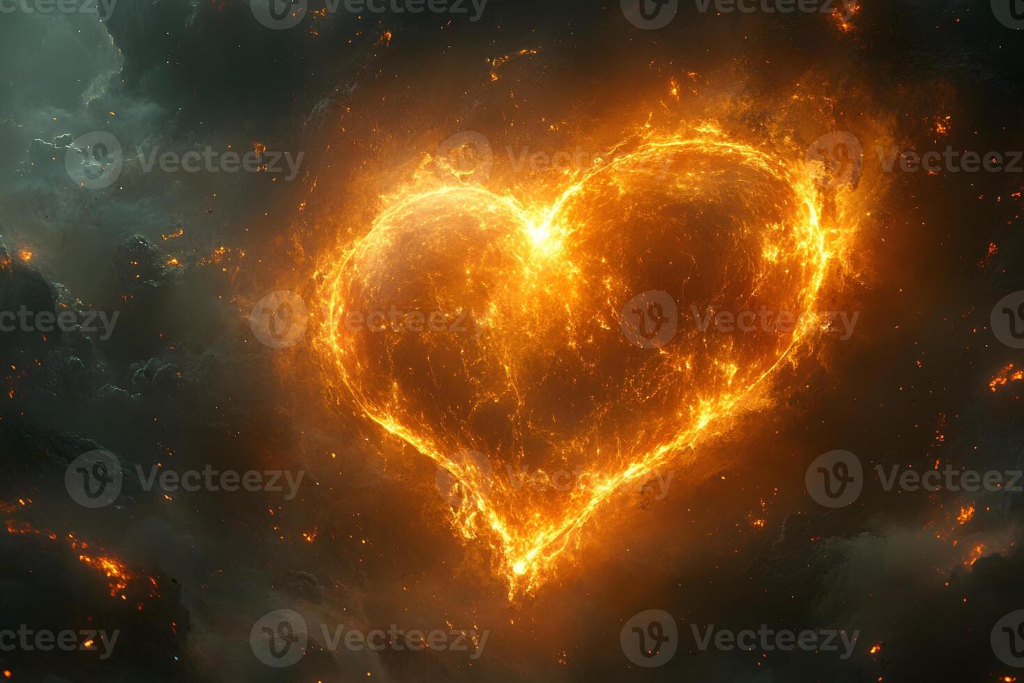 Fiery Heart in Cosmic Clouds - Passion and Love Energy Concept Design for Posters photo