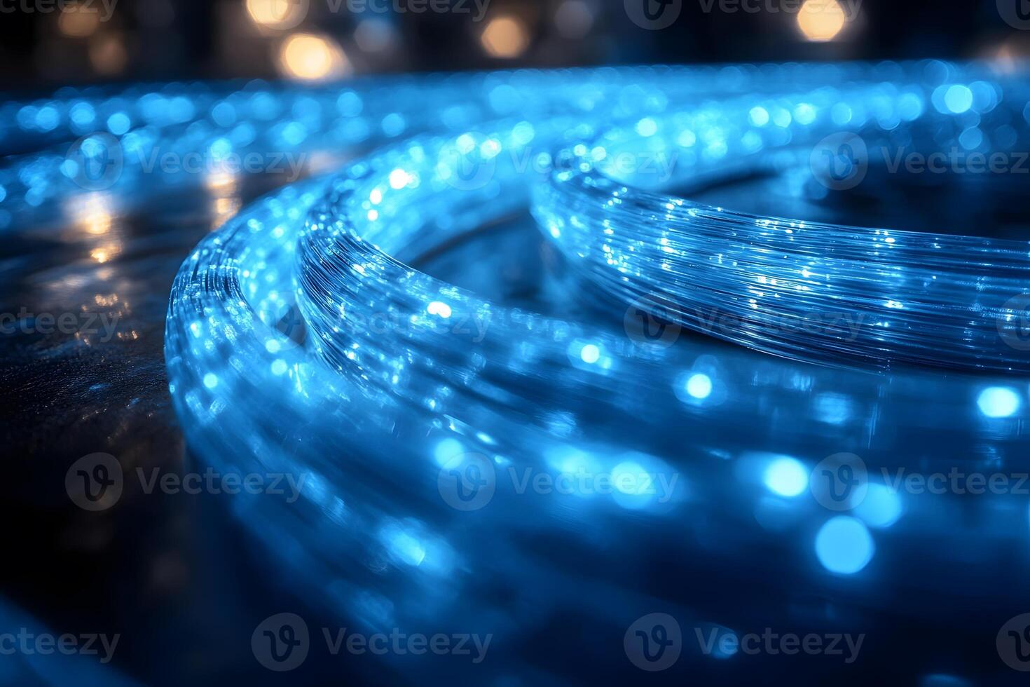 Abstract Blue Light Trails and Fiber Optic Technology for Modern Digital Concepts photo