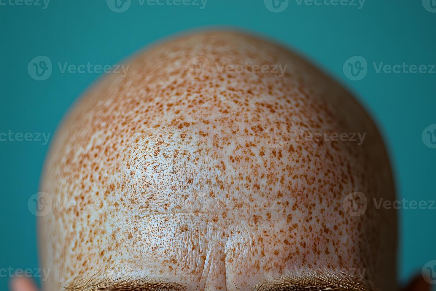 Freckled Bald Head Close-Up Texture and Pattern for Skin Care Concepts photo
