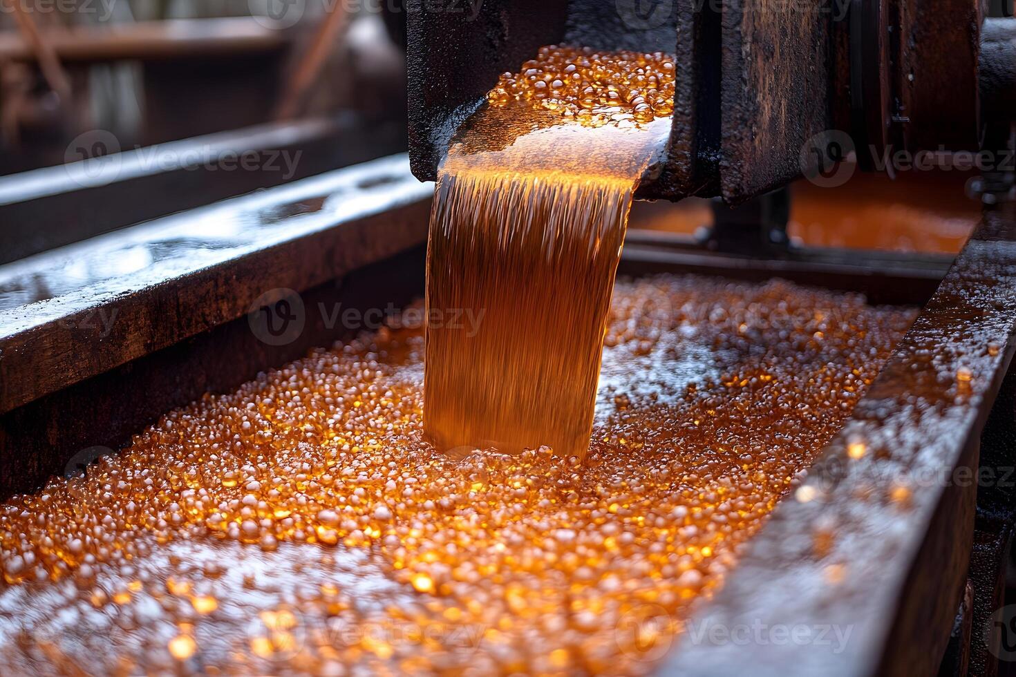 Industrial Manufacturing Process with Molten Material Flow in a Factory Setting photo