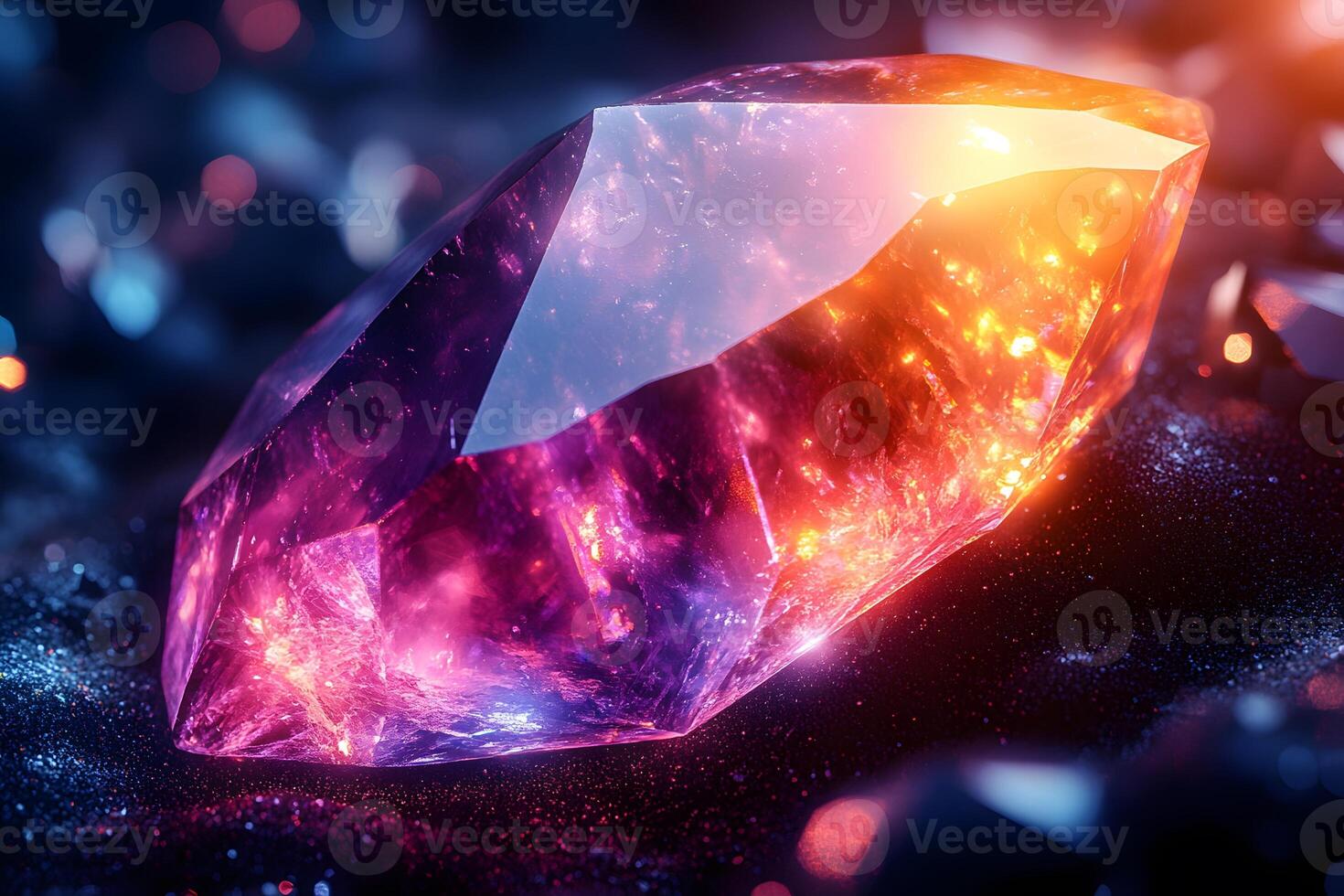 Glowing Crystal Gemstone on Shimmering Surface - Ideal for Jewelry and Fantasy Art photo