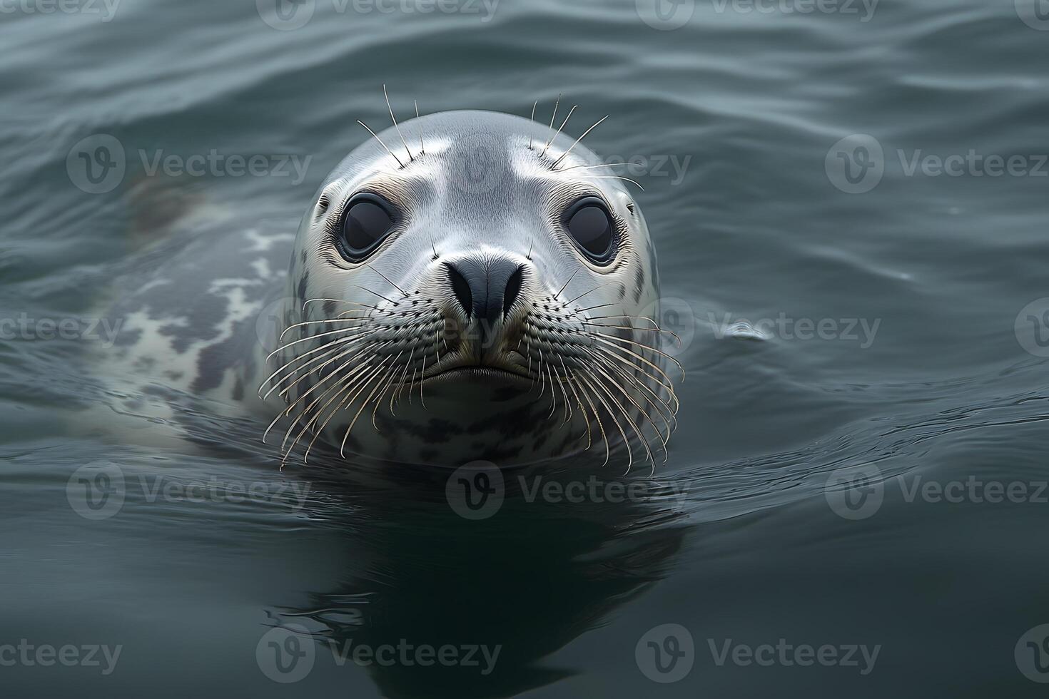 Curious Harbor Seal Swimming in Ocean Waters photo