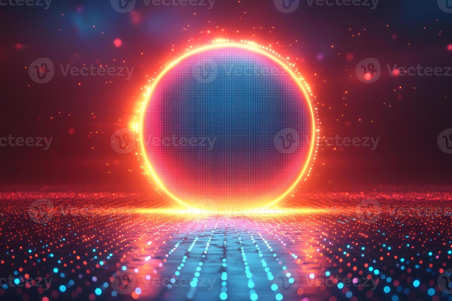 Futuristic Glowing Sphere on Digital Grid Background for Technology Design photo
