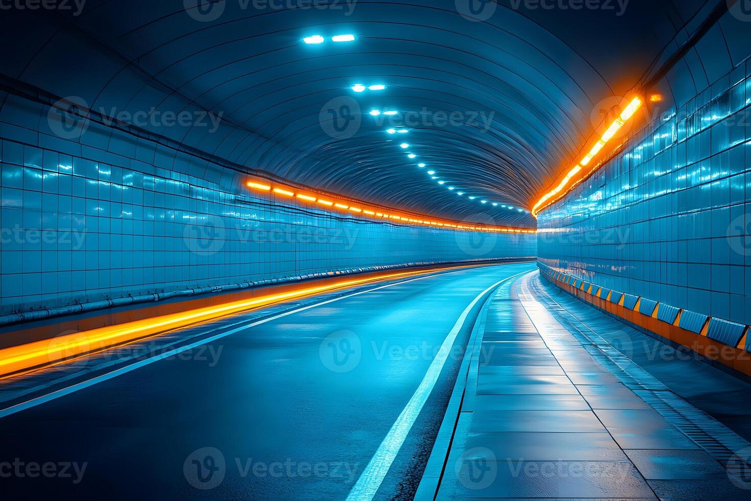Futuristic Urban Tunnel with Vibrant Lights and Motion Blur for Modern Design photo