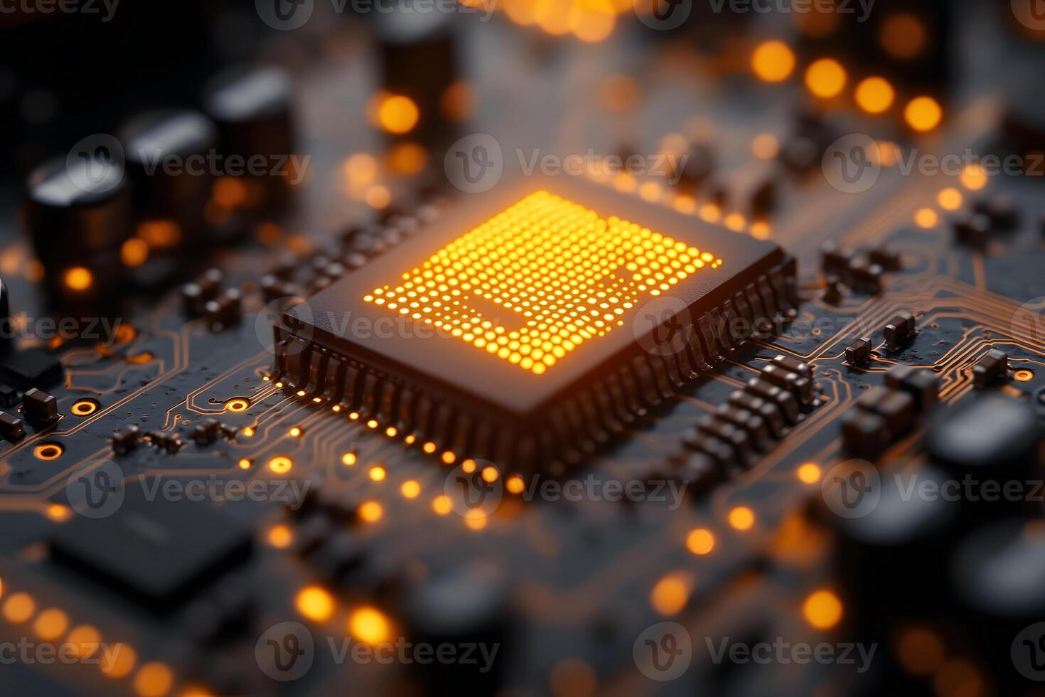 Glowing Microchip Technology Scene for Tech Innovation and Design photo