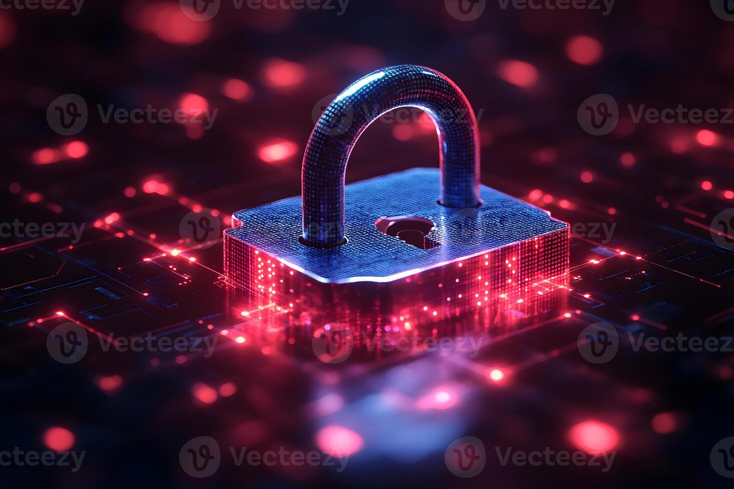 Digital Security Lock with Futuristic Red Glowing Lights - Cybersecurity and Data Protection photo