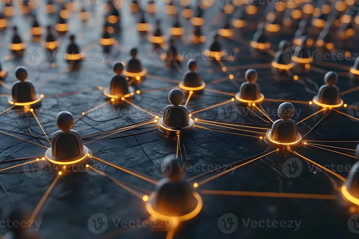 Digital Social Network Connections with Abstract Figures and Glowing Links photo