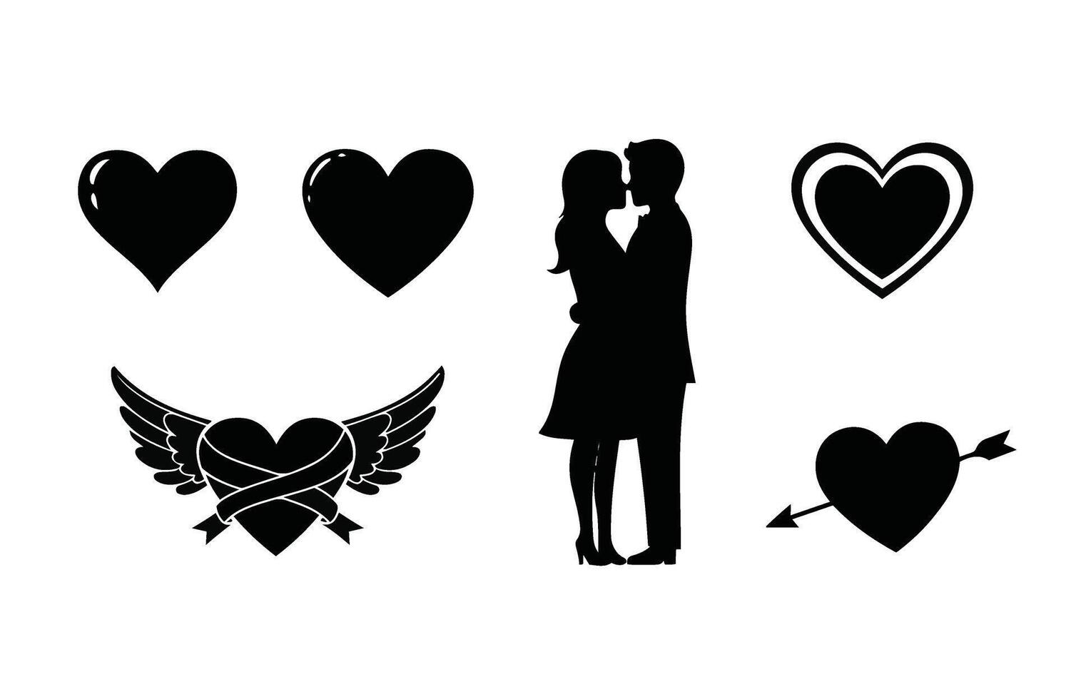 Hearts and Love Birds Valentine's Day Symbols vector