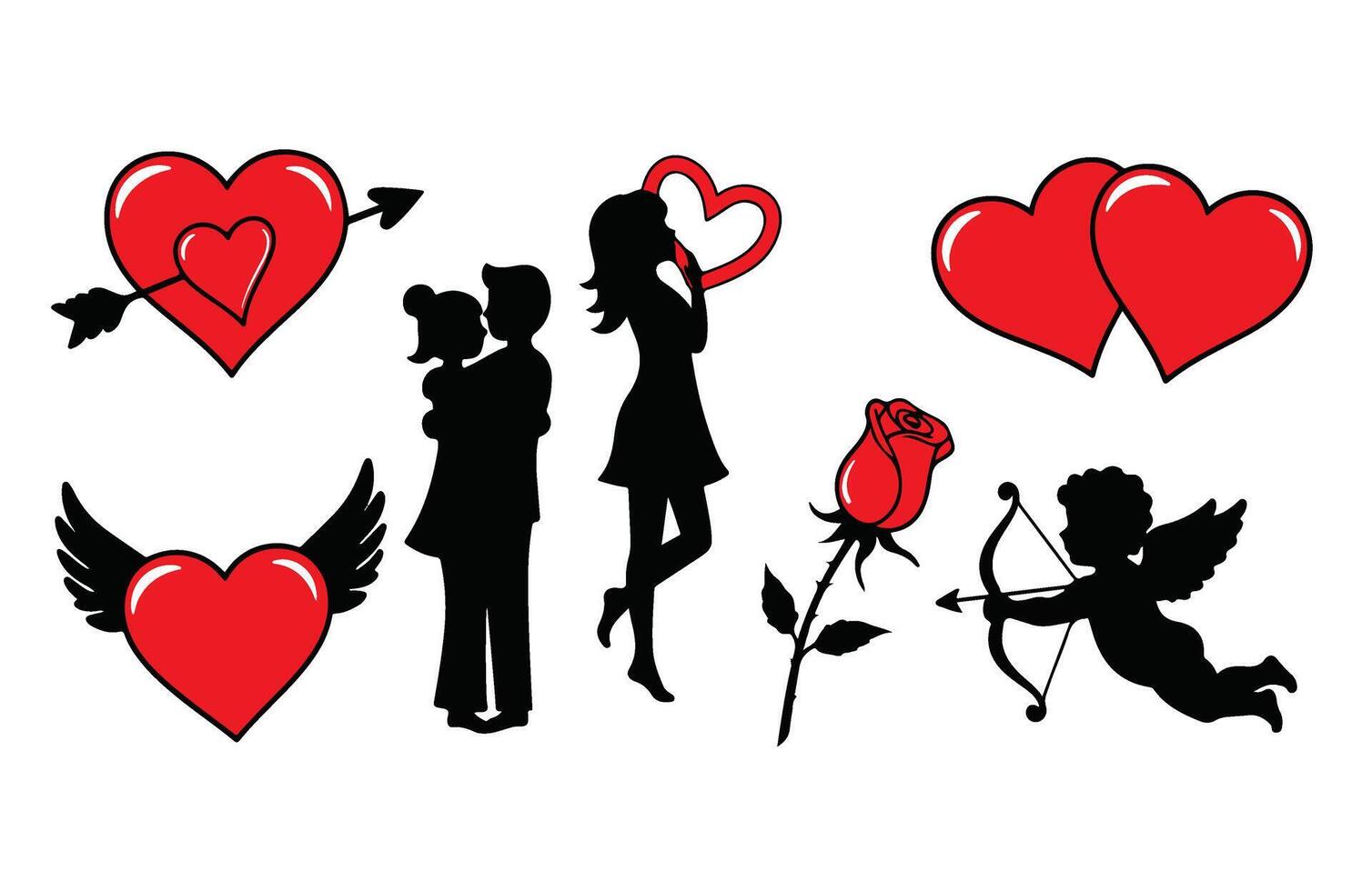 Heart Icons with Cupid and Love Symbols vector