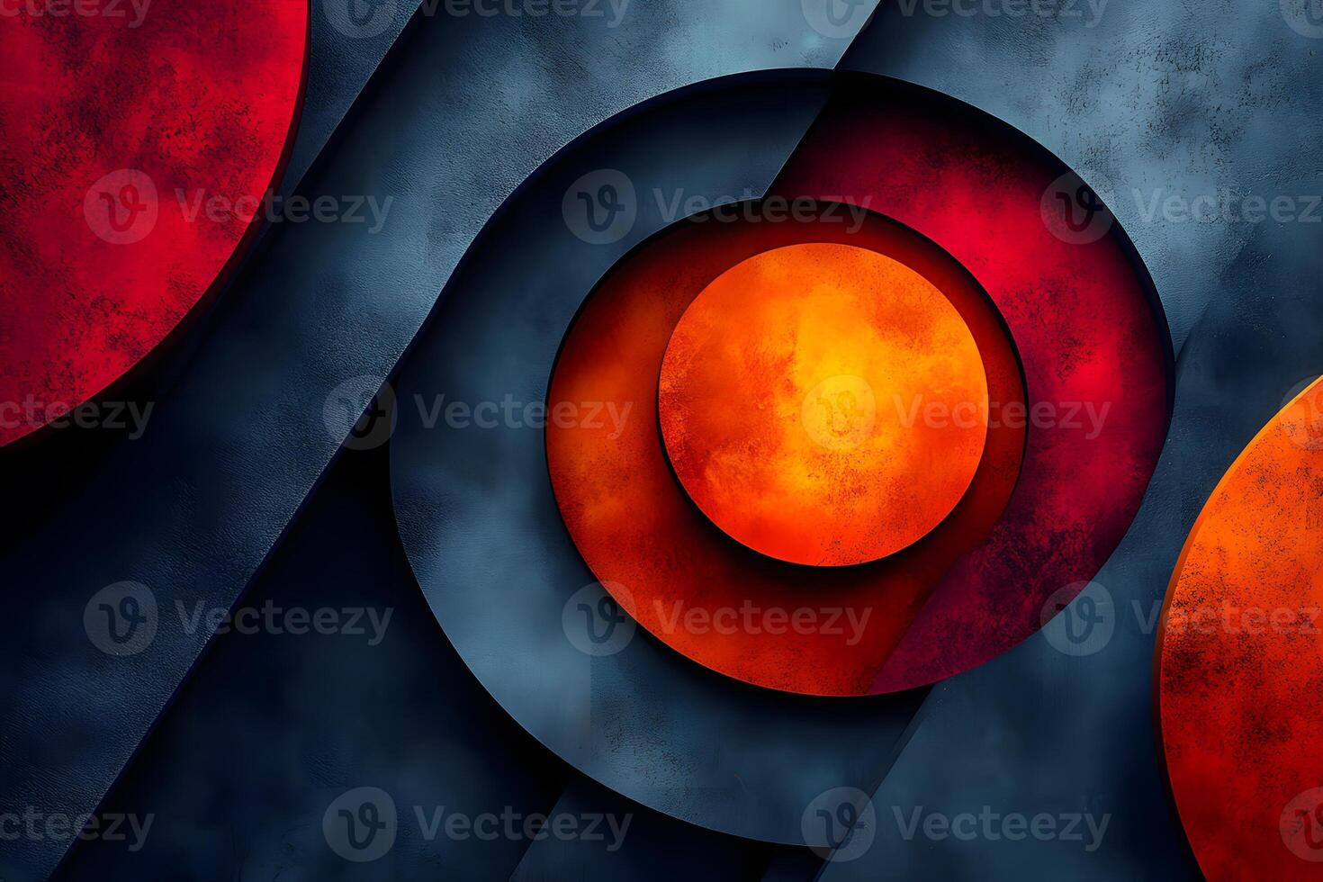 Abstract Modern Art Design with Concentric Circles in Vibrant Red and Orange Hues photo